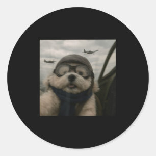 Wacky Dog Funny Dog Selfie Lot Jet Fighter Airplan Classic Round Sticker