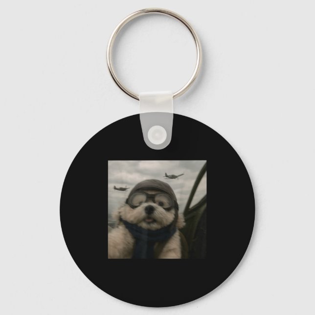 Wacky Dog Funny Dog Selfie Lot Jet Fighter Airplan Key Ring (Front)