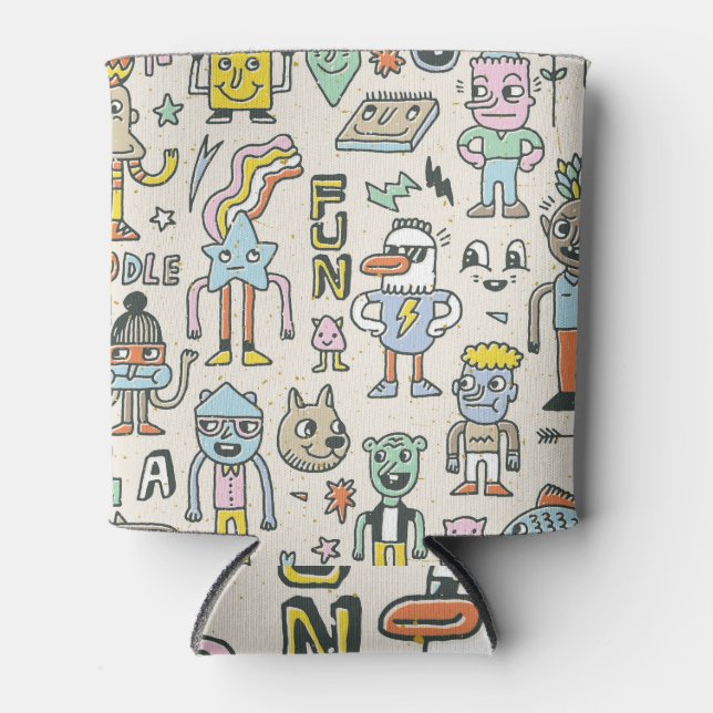 Wacky Doodles: Vintage Character Set Can Cooler (Front)
