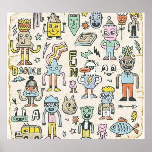 Wacky Doodles: Vintage Character Set Poster