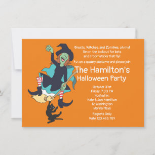 Wacky Halloween Witch Black Cat Invitation