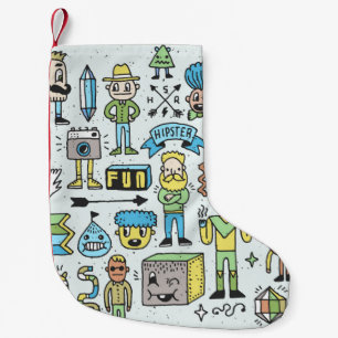 Wacky hipsters doodle set 2. Colorful vintage hand Small Christmas Stocking