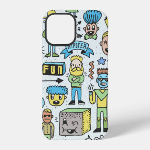 Wacky hipsters doodle set 2. Colourful vintage han iPhone 12 Case
