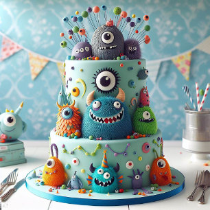 WACKY MONSTERS DECORATED KIDS BIRTHDAY CAKE CARD