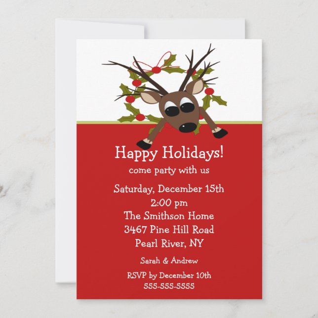 Wacky Reindeer Happy Holiday Party Invitation (Front)