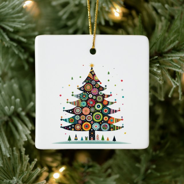 Wacky Whimsical Christmas Tree, Bright Colours Ceramic Ornament (Tree)