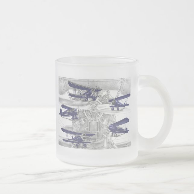 Waco Biplane Frosted Glass Coffee Mug (Right)