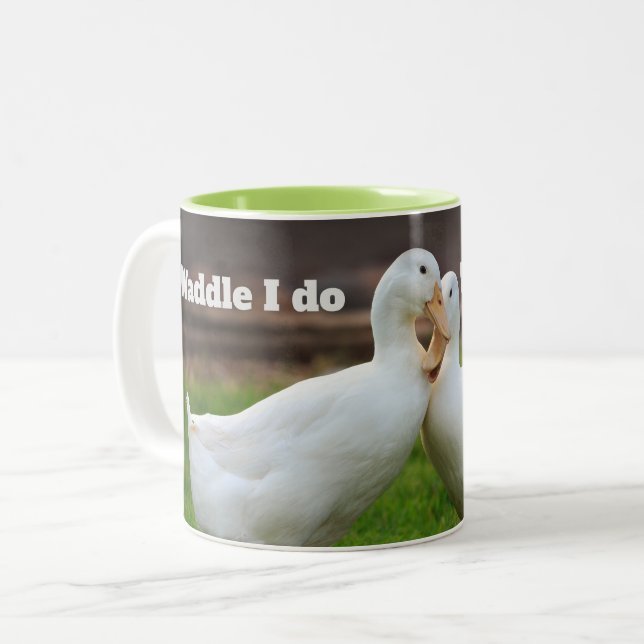 Waddle I Do Funny Ducks Two-Tone Coffee Mug (Front Left)
