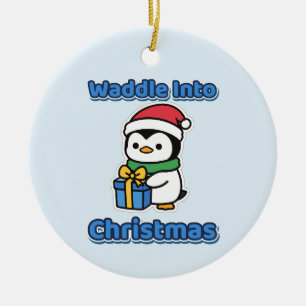 Waddle Into Christmas Cute Penguin Santa Hat Ceramic Tree Decoration