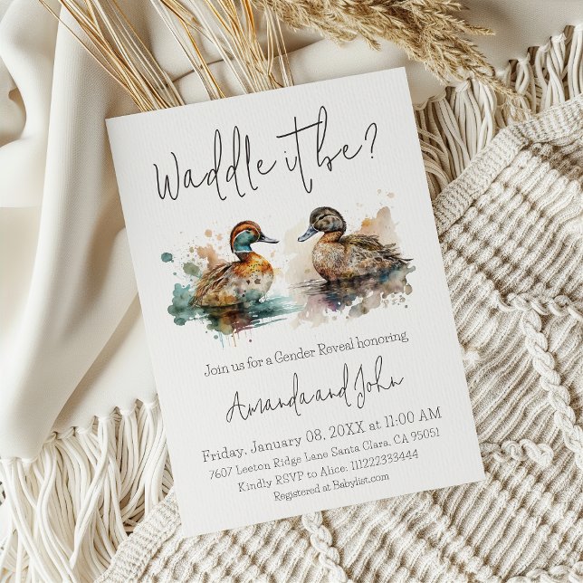 Waddle It Be Hunting Mallard Duck Gender Reveal Invitation (Creator Uploaded)