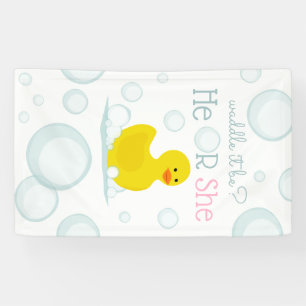 Waddle It Be Rubber Duck Pink Blue Reveal Vertical Banner