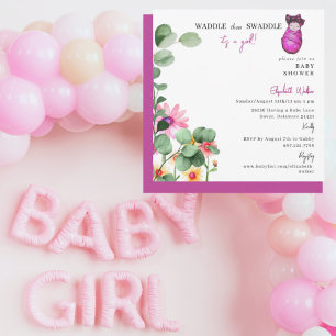 Waddle then Swaddle It's a Girl Pink Baby Shower Invitation