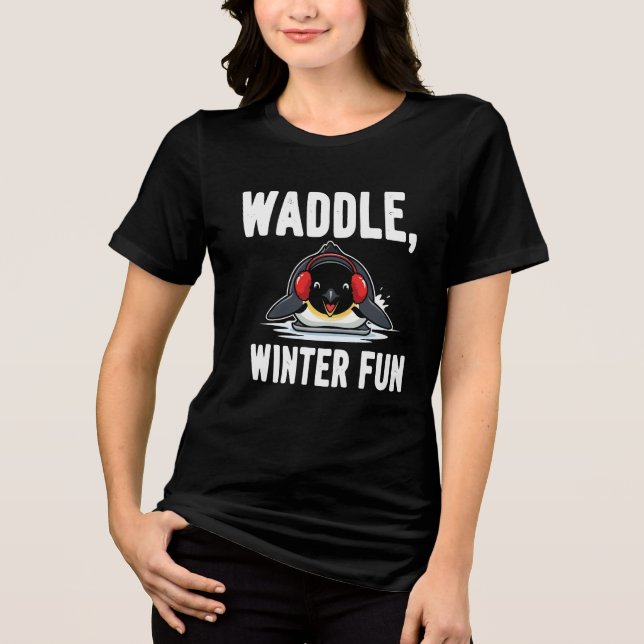 Waddle Winter Fun – Cute Penguin Christmas Design  Tri-Blend Shirt (Front)