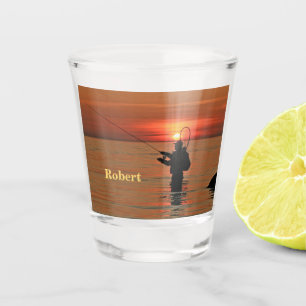 Wade Fishing At Sunset Personalised Shot Glass