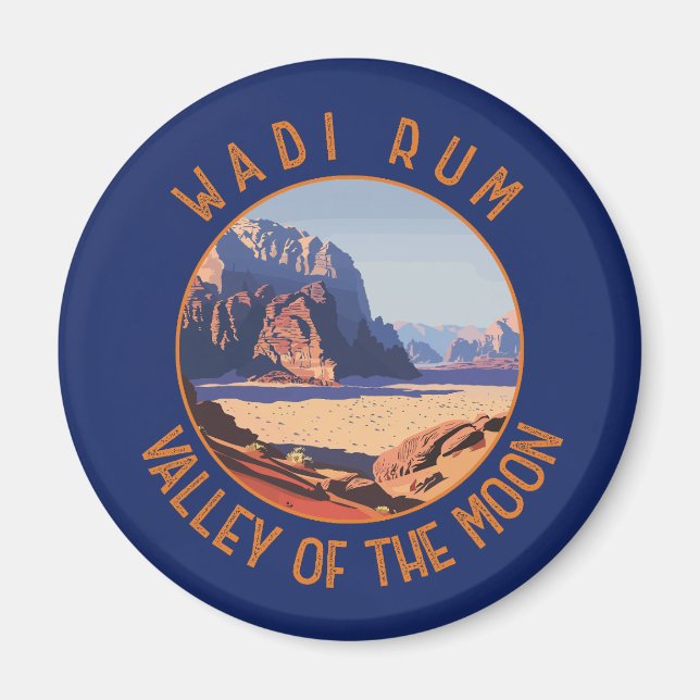 Wadi Rum Jordan Retro Distressed Circle Magnet (Front)