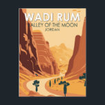 Wadi Rum Jordan Travel Art Vintage Postcard<br><div class="desc">Wadi Rum vector artwork. Also known also as the Valley of the Moon it is a valley cut into the sandstone and granite rock in southern Jordan.</div>
