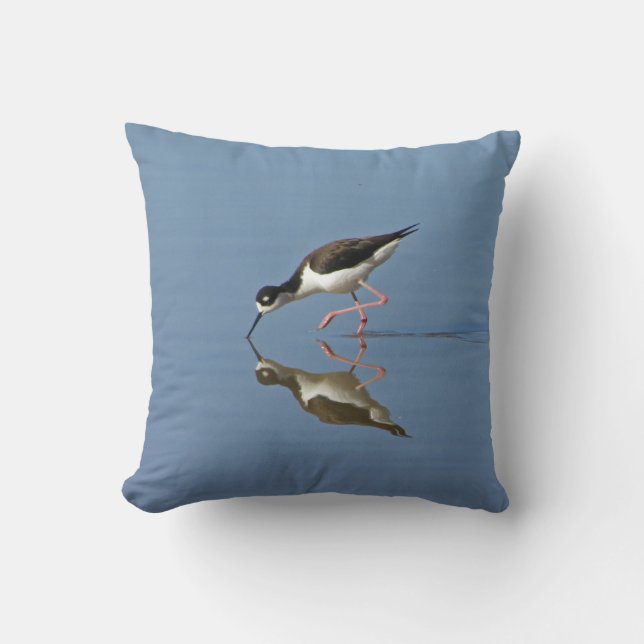 Wading Bird Calm Water Reflection Photo Nature Cushion (Front)