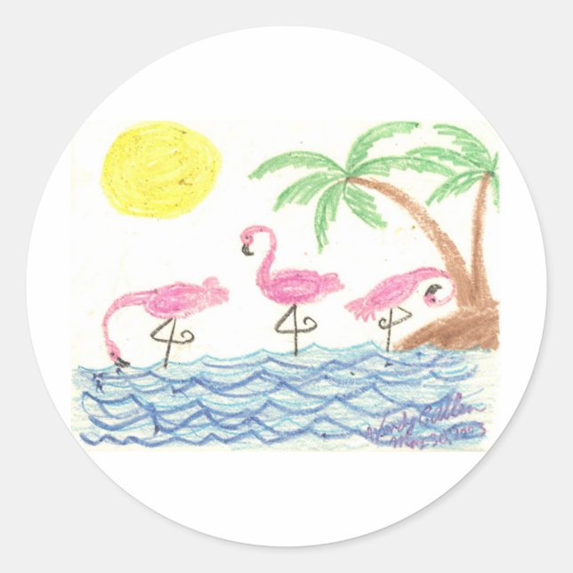 Wading Flamingos Classic Round Sticker (Front)