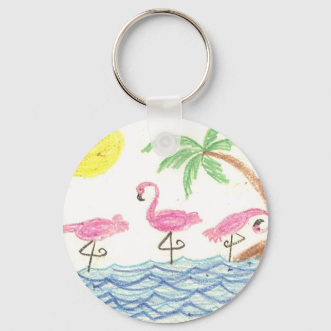 Wading Flamingos Key Ring (Front)