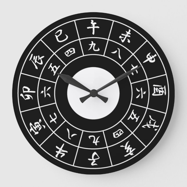 Wadokei Japanese Clock Black Face White Kanji (Front)