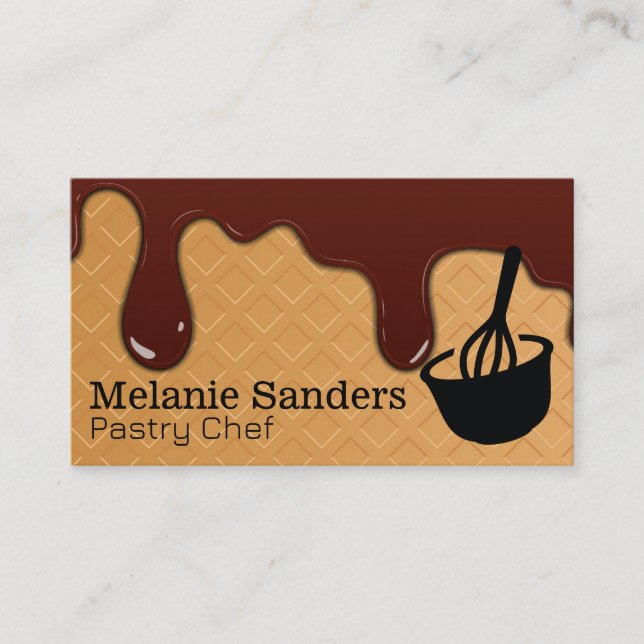 Wafer and Chocolate Syrup | Whisk Mixing Bowl Business Card (Front)