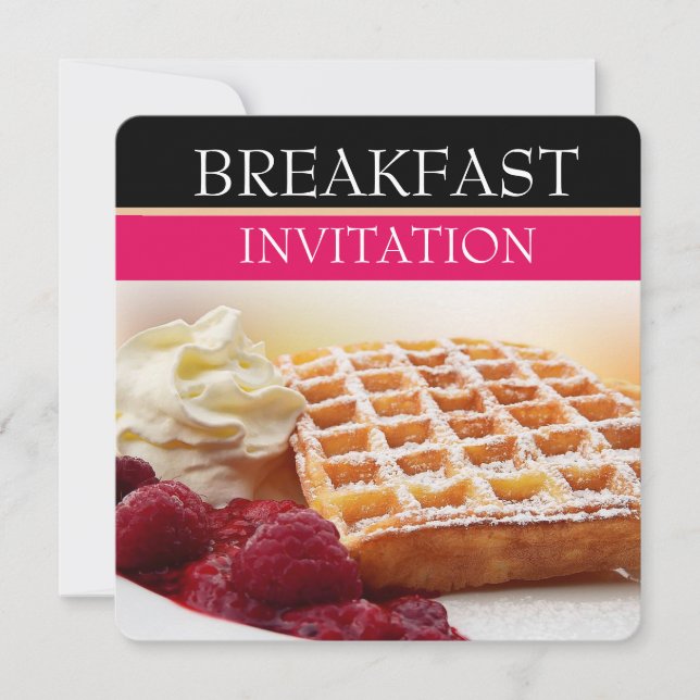 Waffle and Raspberry Fruit Breakfast Invitations (Front)