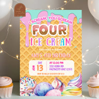Waffle Background Dripping Pink Ice Cream Birthday