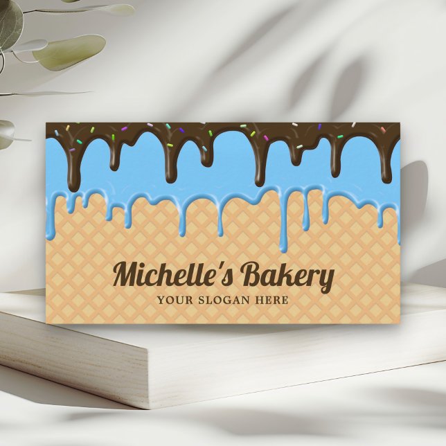 Waffle Blue Frosting Drip Pastry Chef Bakery Business Card (Creator Uploaded)