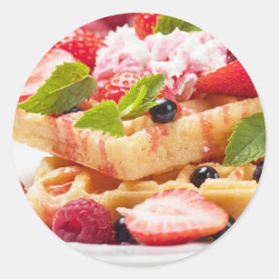 Waffle cake with fresh berry fruit classic round sticker