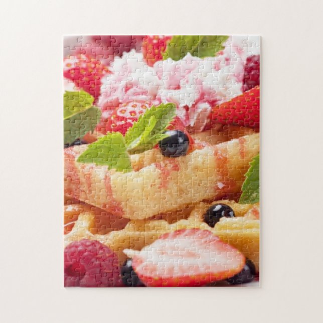 Waffle cake with fresh berry fruit jigsaw puzzle (Vertical)