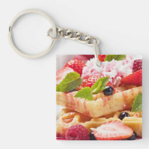 Waffle cake with fresh berry fruit key ring