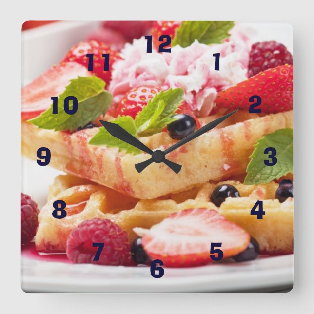 Waffle cake with fresh berry fruit square wall clock (Front)