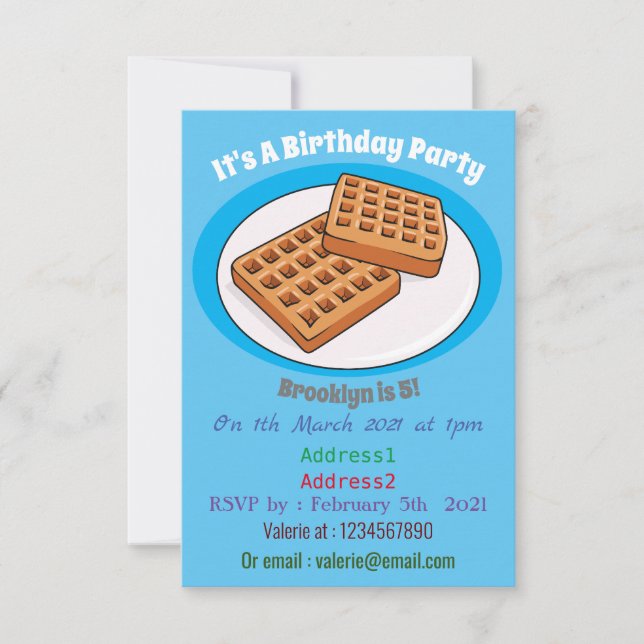Waffle cartoon illustration invitation (Front)