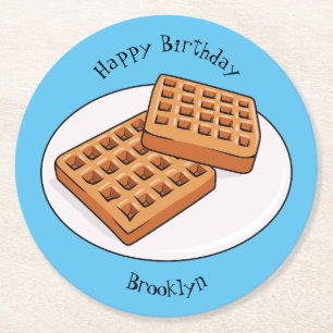 Waffle cartoon illustration round paper coaster