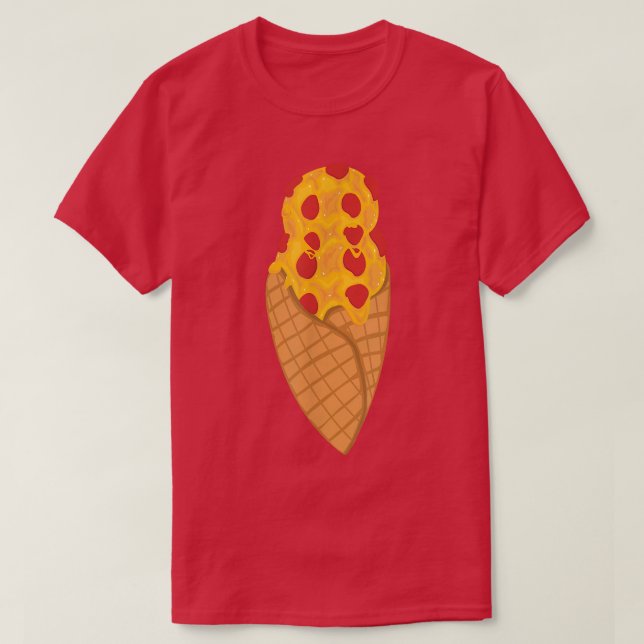 Waffle Cone Cheesy Pepperoni Pizza Ice Cream T-Shi T-Shirt (Design Front)