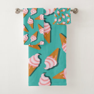 Waffle cones ice cream and frozen yogurt pattern bath towel set