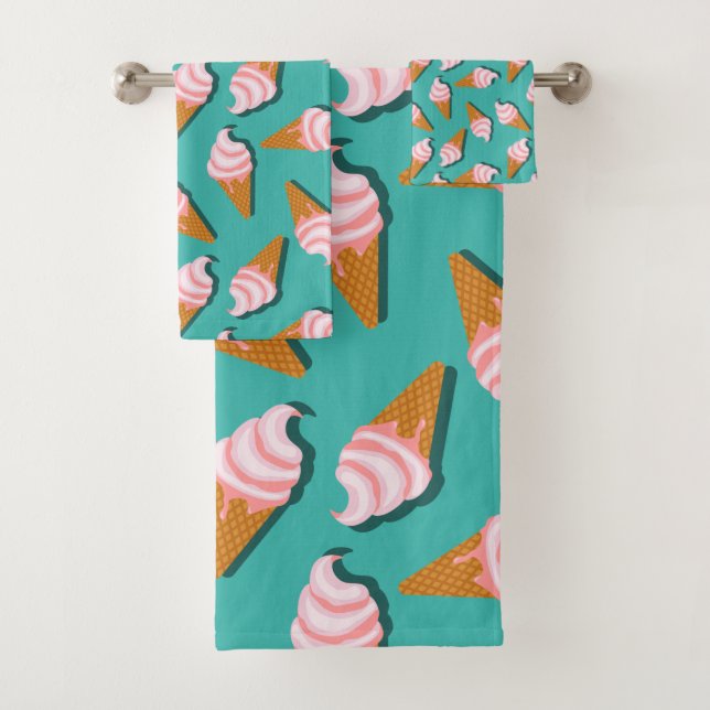 Waffle cones ice cream and frozen yogurt pattern bath towel set (Insitu)