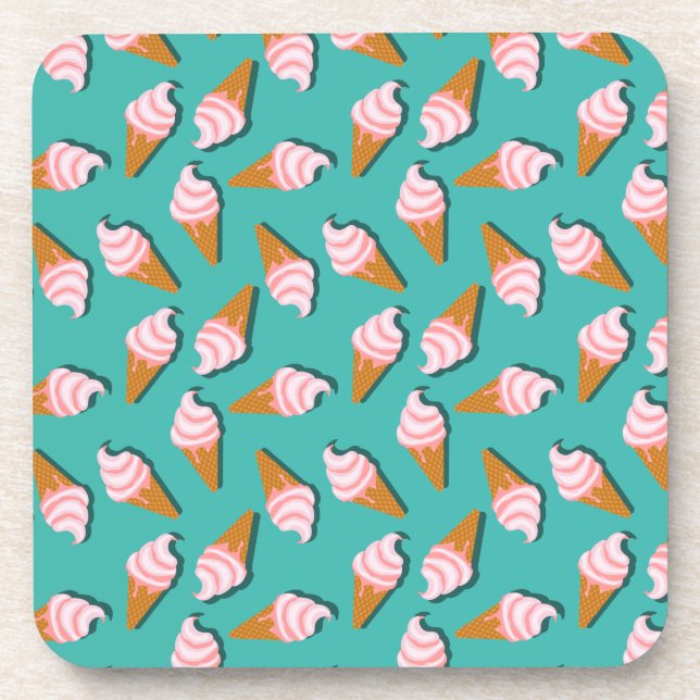 Waffle cones ice cream and frozen yogurt pattern coaster (Front)