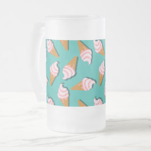 Waffle cones ice cream and frozen yogurt pattern frosted glass beer mug