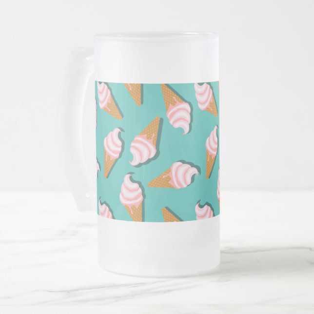 Waffle cones ice cream and frozen yogurt pattern frosted glass beer mug (Front Left)