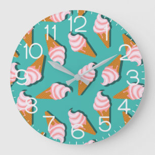 Waffle cones ice cream and frozen yogurt pattern large clock