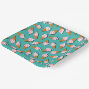 Waffle cones ice cream and frozen yogurt pattern paper plate