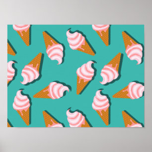 Waffle cones ice cream and frozen yogurt pattern poster