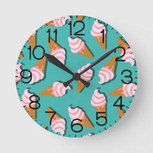 Waffle cones ice cream and frozen yogurt pattern round clock
