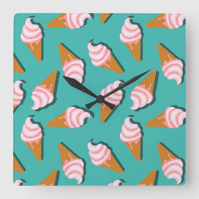 Waffle cones ice cream and frozen yogurt pattern square wall clock (Front)