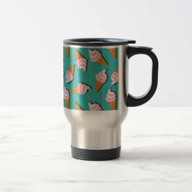 Waffle cones ice cream and frozen yogurt pattern travel mug (Right)