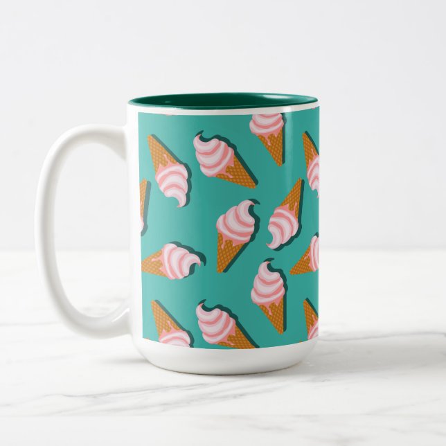 Waffle cones ice cream and frozen yogurt pattern Two-Tone coffee mug (Left)