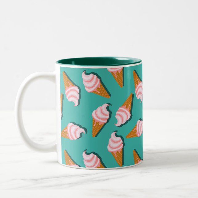 Waffle cones ice cream and frozen yogurt pattern Two-Tone coffee mug (Left)