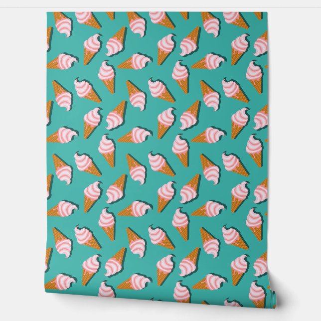 Waffle cones ice cream and frozen yogurt pattern wallpaper (Unrolling)