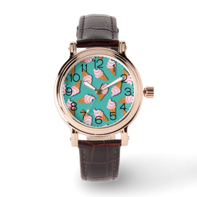 Waffle cones ice cream and frozen yogurt pattern watch (Front)